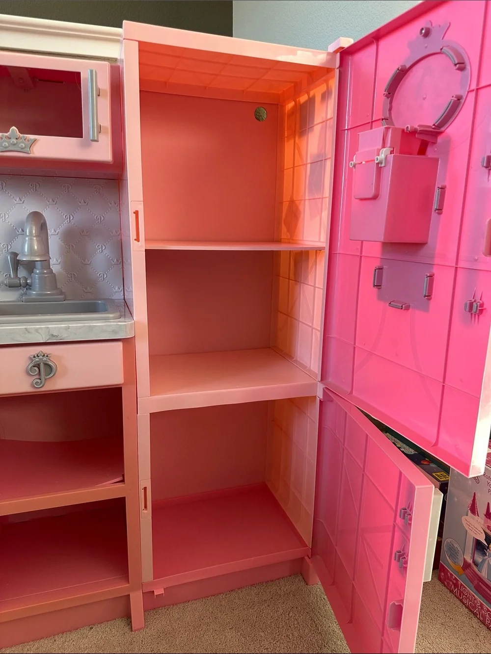 Pink Kids Disney Princess Play Kitchen with Refrigerator and Oven